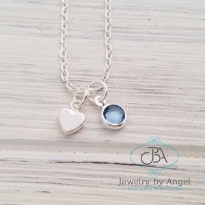 Silver Heart Necklace Birthstone Necklace BFF Gift